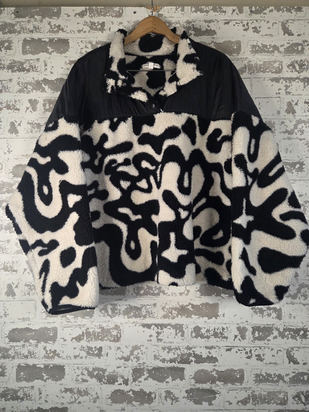 Grayson Threads Women 3X Fleece Pullover Jacket Black White Abstract Cow Print